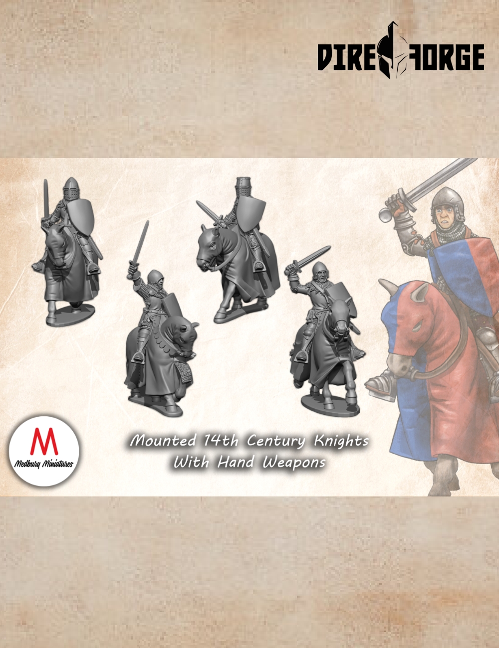 2.Mounted 14th Century Knights With Hand Weapons 1