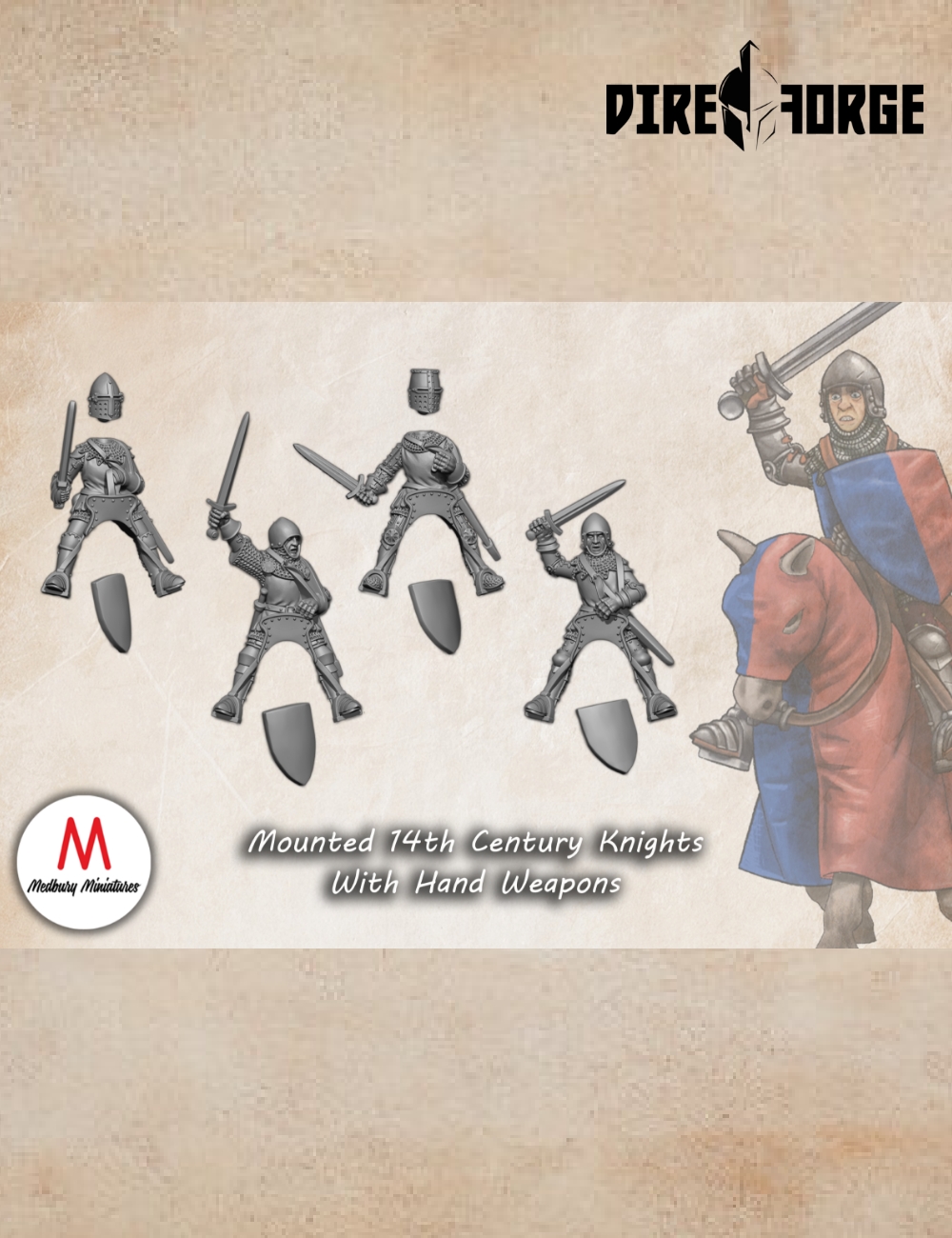 2.Mounted 14th Century Knights With Hand Weapons 2