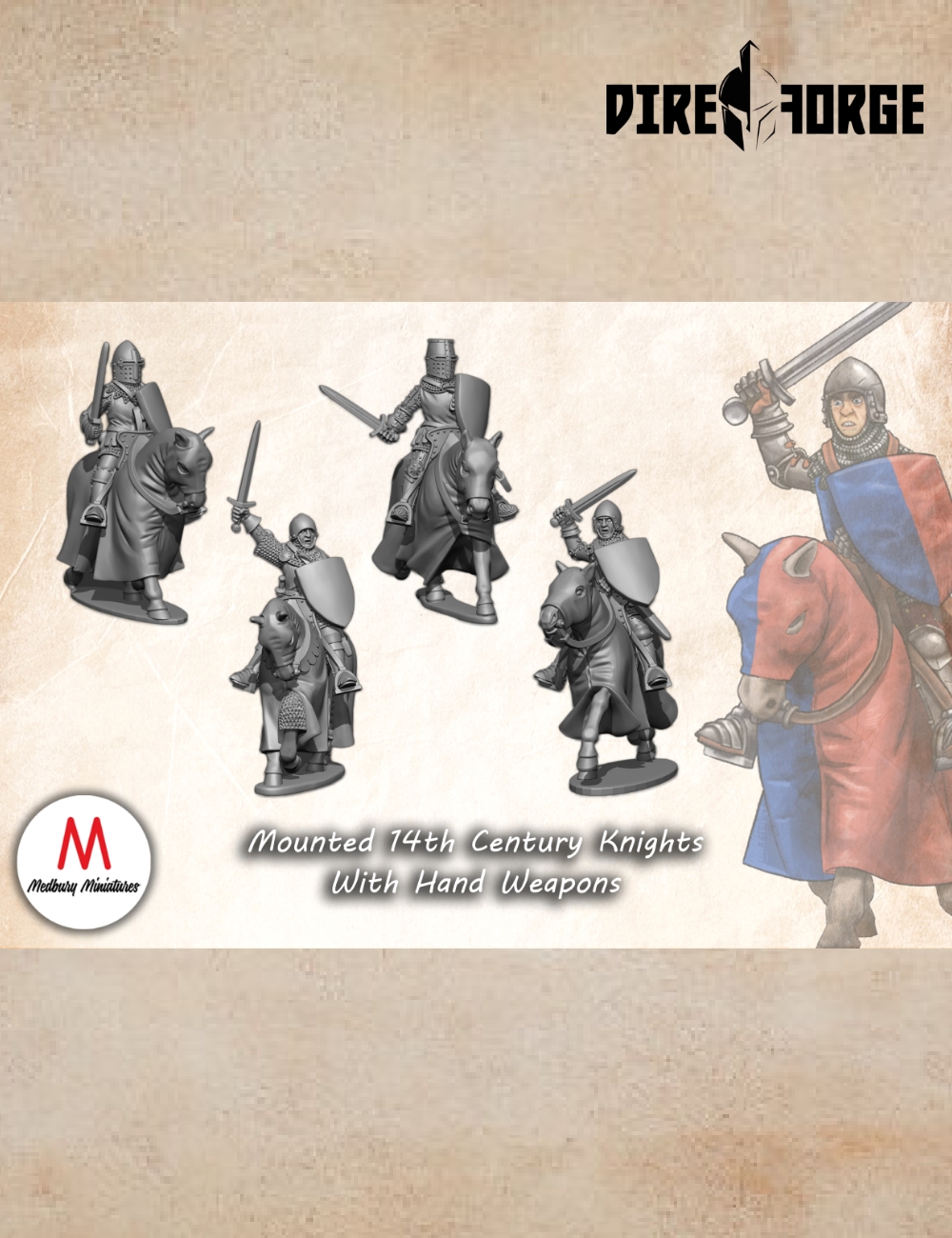 2.Mounted 14th Century Knights With Hand Weapons