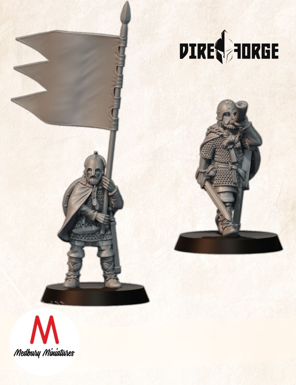 Armoured Saxon Hornblower And Banner Bearer