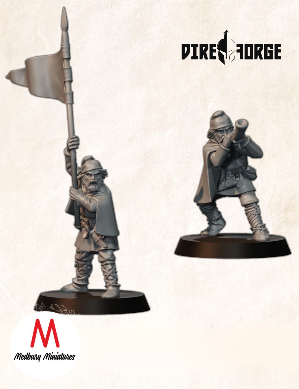 Unarmoured Saxon Hornblower And Banner Bearer