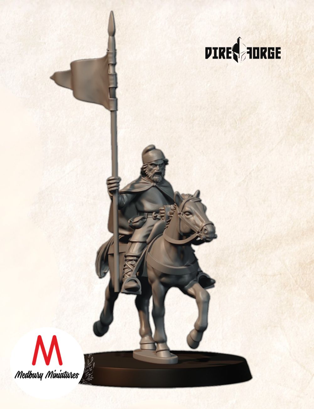 Mounted Unarmoured Saxon Hornblower And Banner Bearer (3)