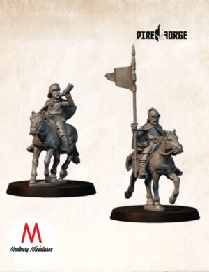 Mounted Unarmoured Saxon Hornblower And Banner Bearer | Saxon | Medbury | Historical